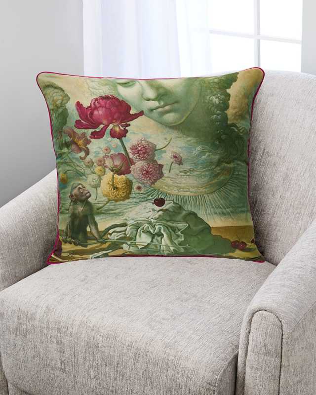 Monkey with Dancing Flowers Silk Pillow